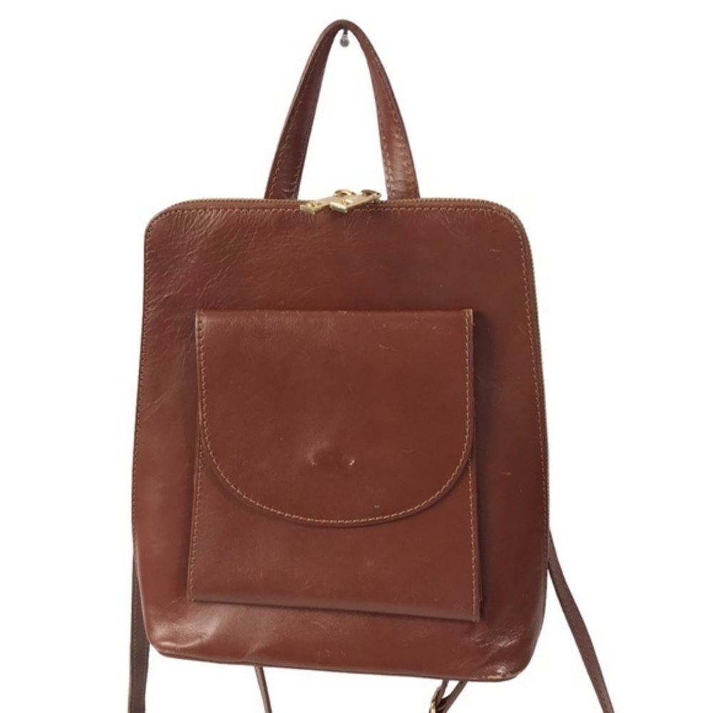 ANNA LUCHINI BACKPACK , cognac brown , made in Italy , distressed leather